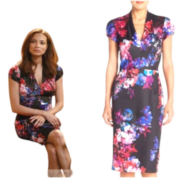 BETSEY JOHNSON Floral Sheath Dress SZ 8 Cap Sleeve - Picture 1 of 6